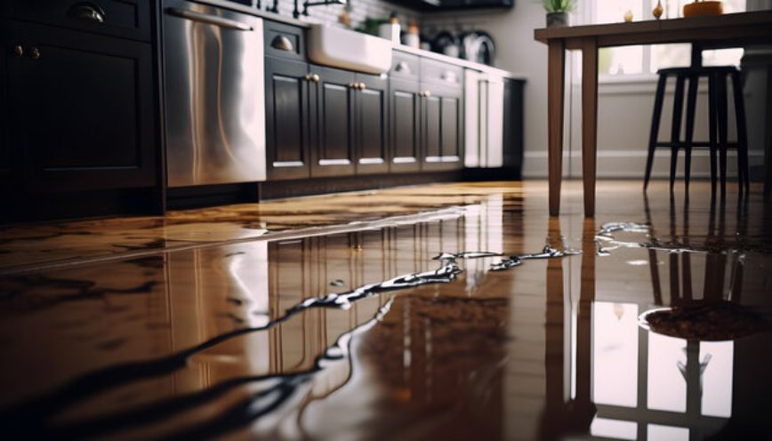 Nước mưa từ bên ngoài tràn vào nhà qua ngưỡng cửa