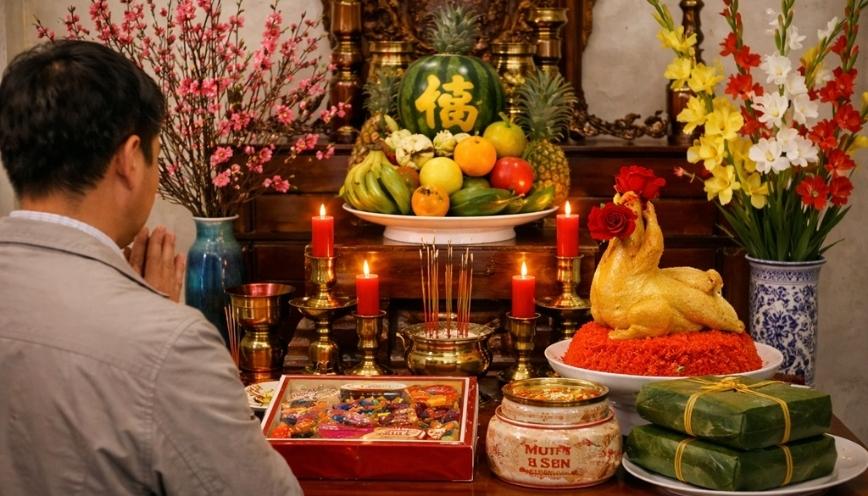 Chuẩn bị mâm lễ trong thời khắc bước sang năm mới